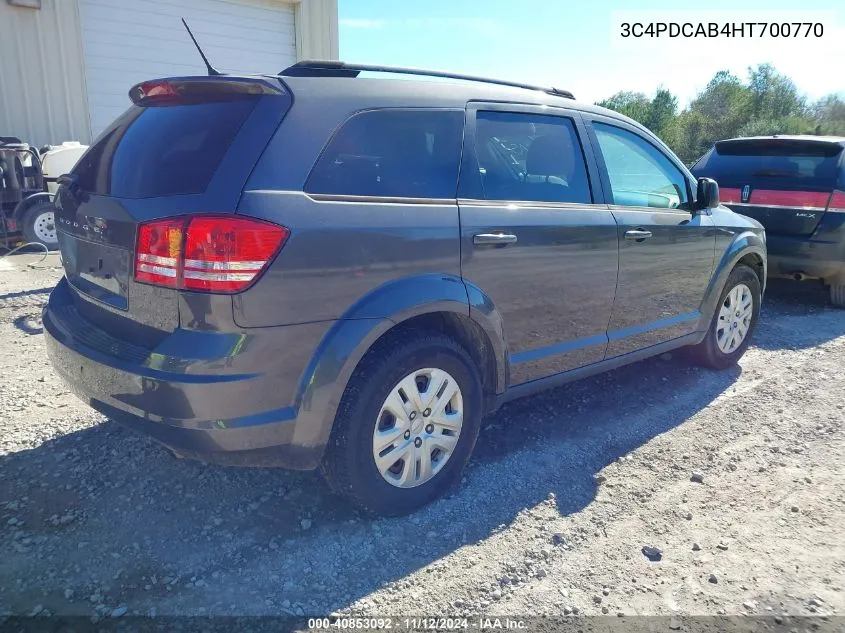 2017 Dodge Journey Se VIN: 3C4PDCAB4HT700770 Lot: 40853092