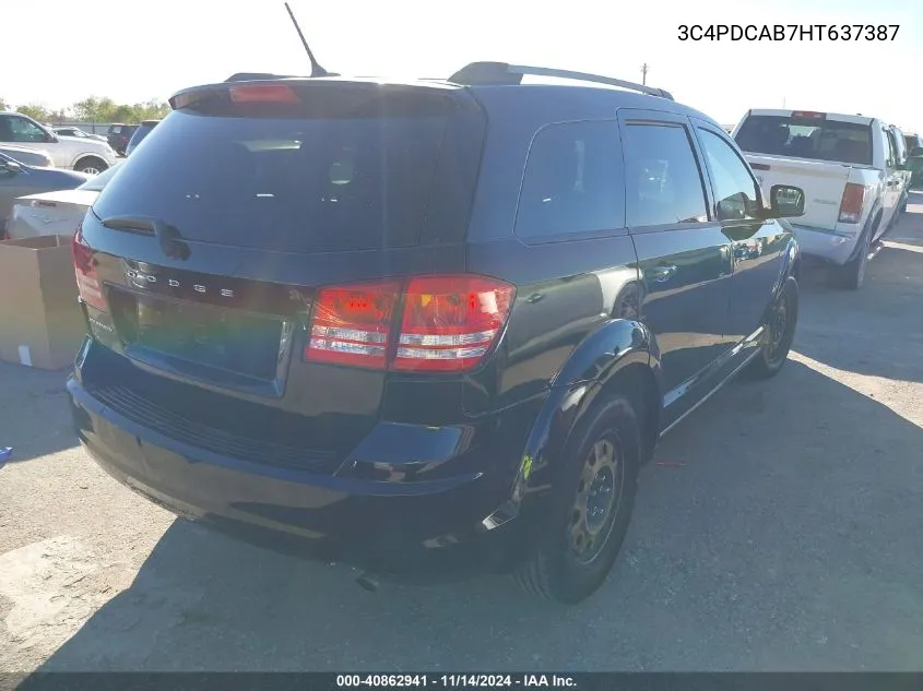 2017 Dodge Journey Se VIN: 3C4PDCAB7HT637387 Lot: 40862941