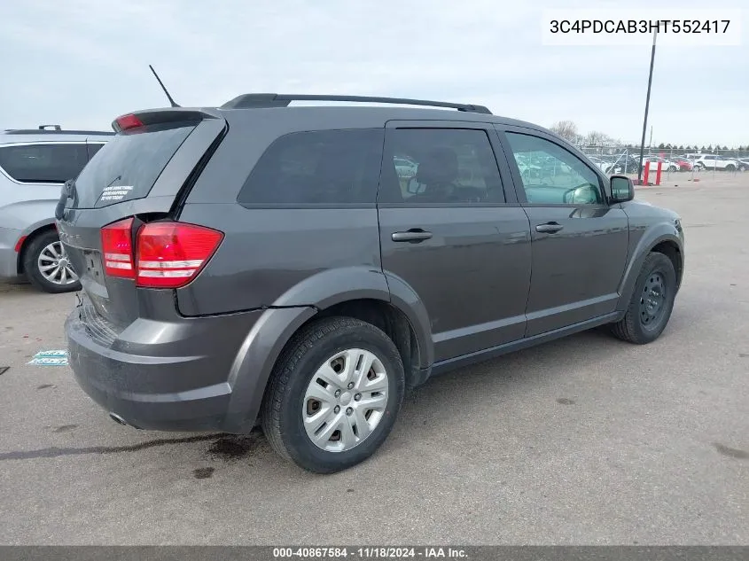 2017 Dodge Journey Se VIN: 3C4PDCAB3HT552417 Lot: 40867584