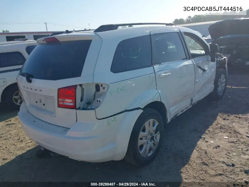 2018 Dodge Journey Se VIN: 3C4PDCAB5JT444516 Lot: 39298487