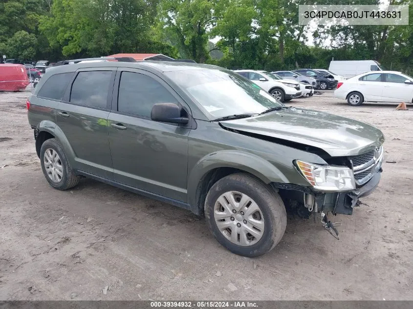 2018 Dodge Journey Se VIN: 3C4PDCAB0JT443631 Lot: 39394932