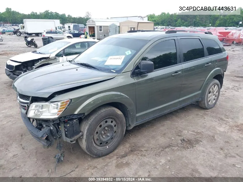 2018 Dodge Journey Se VIN: 3C4PDCAB0JT443631 Lot: 39394932