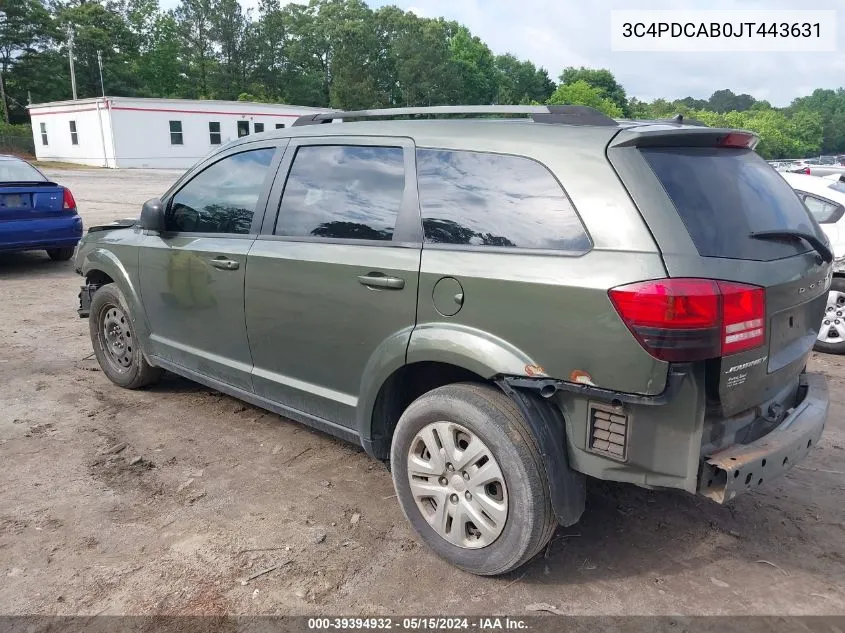 2018 Dodge Journey Se VIN: 3C4PDCAB0JT443631 Lot: 39394932