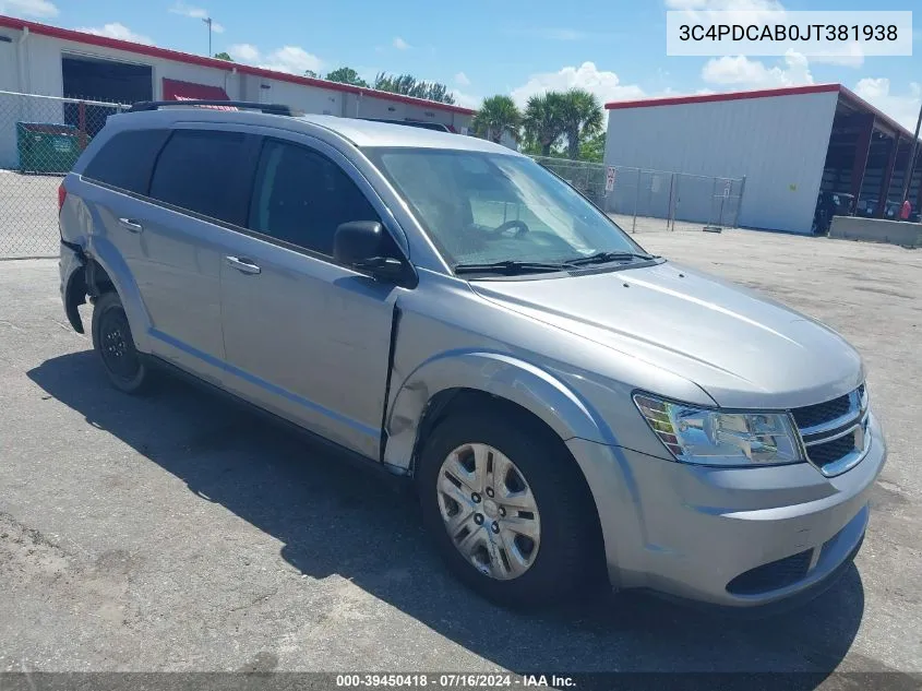 2018 Dodge Journey Se VIN: 3C4PDCAB0JT381938 Lot: 39450418