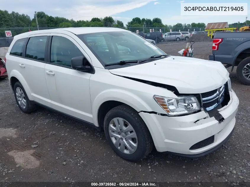 2018 Dodge Journey Cvp/Se VIN: 3C4PDCAB0JT219405 Lot: 39726562