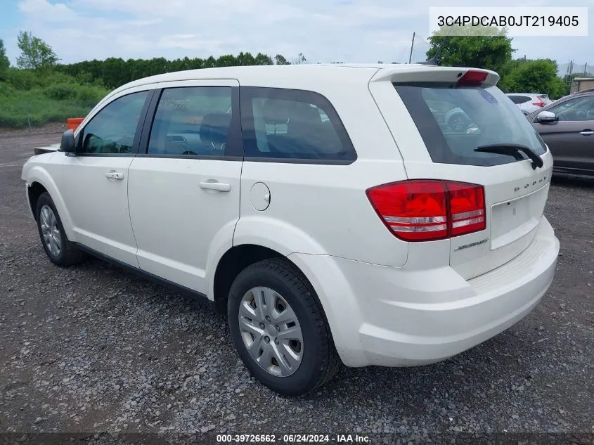 2018 Dodge Journey Cvp/Se VIN: 3C4PDCAB0JT219405 Lot: 39726562