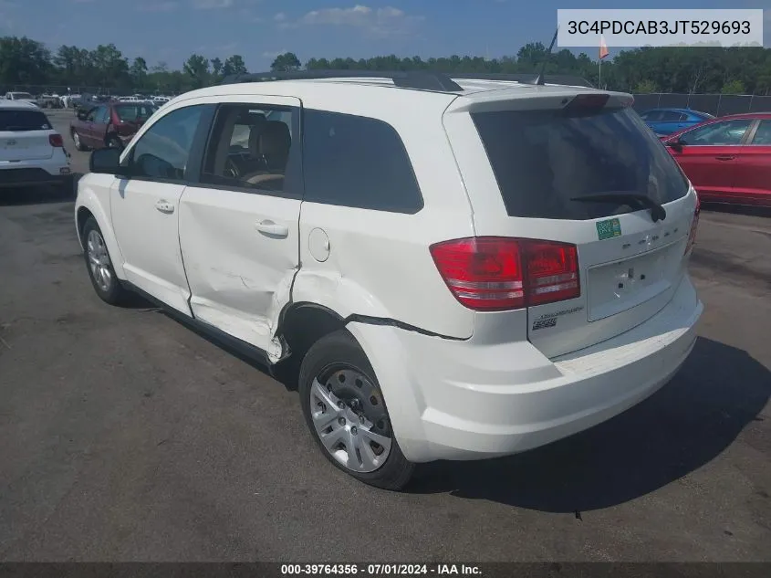 2018 Dodge Journey Se VIN: 3C4PDCAB3JT529693 Lot: 39764356