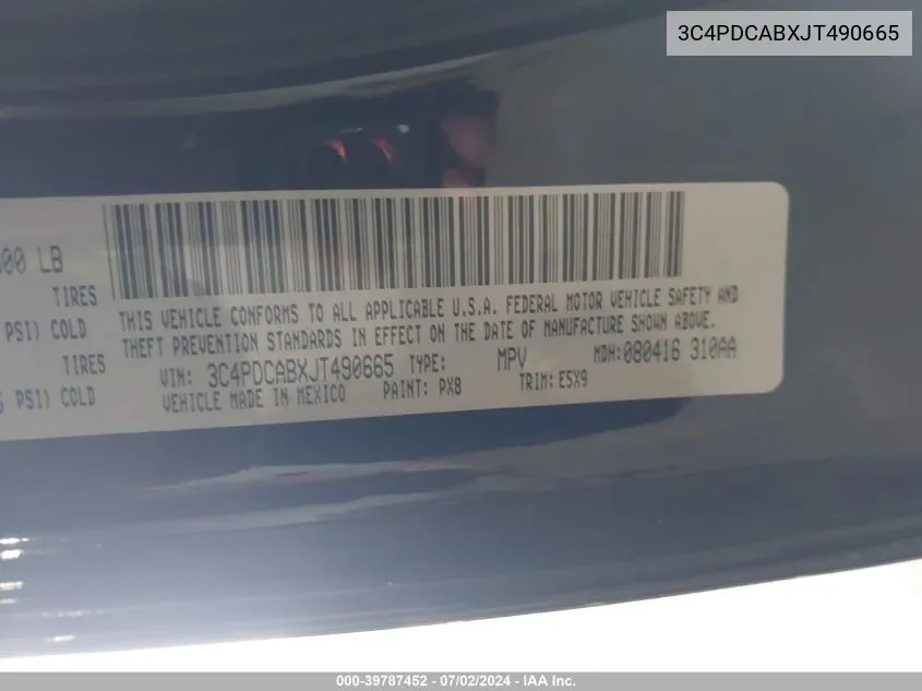 3C4PDCABXJT490665 2018 Dodge Journey Se