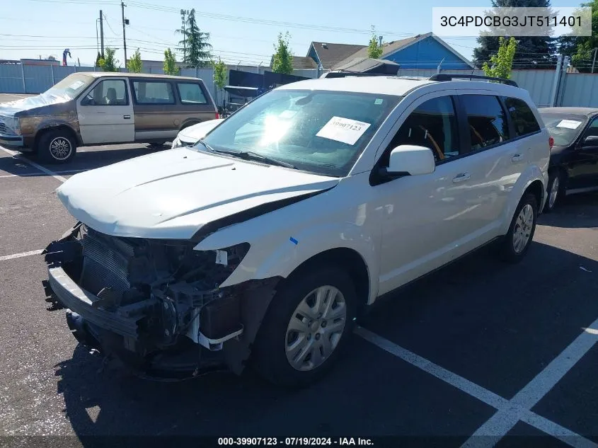 2018 Dodge Journey Sxt VIN: 3C4PDCBG3JT511401 Lot: 39907123