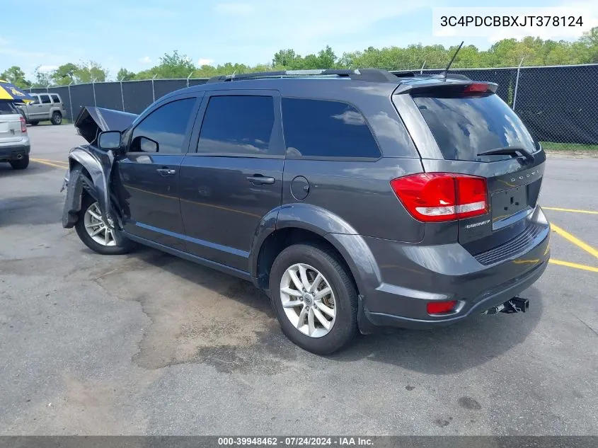 2018 Dodge Journey Sxt VIN: 3C4PDCBBXJT378124 Lot: 39948462