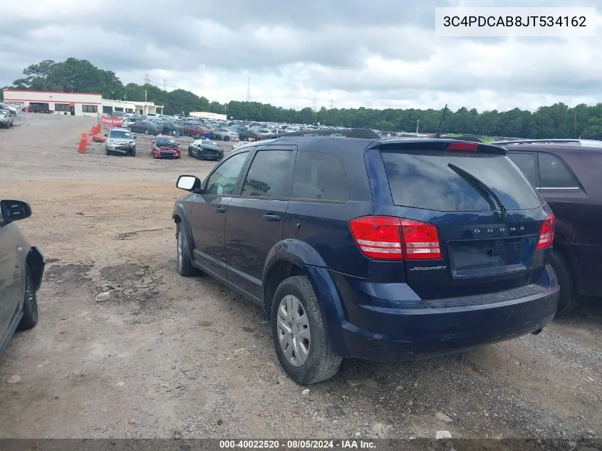 2018 Dodge Journey Se VIN: 3C4PDCAB8JT534162 Lot: 40022520