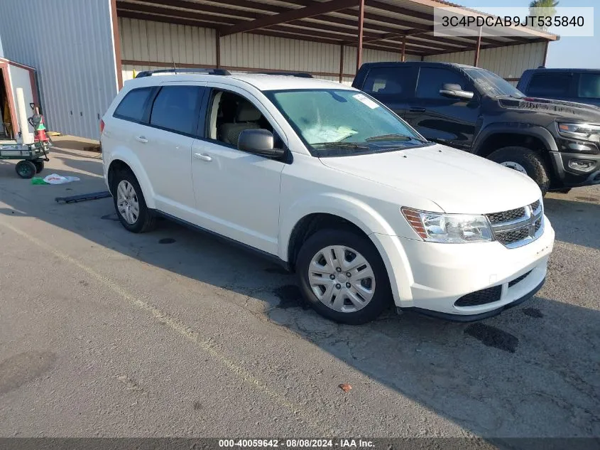 2018 Dodge Journey Se VIN: 3C4PDCAB9JT535840 Lot: 40059642