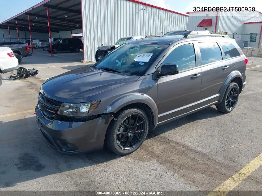 2018 Dodge Journey Sxt VIN: 3C4PDCBB2JT500958 Lot: 40070369