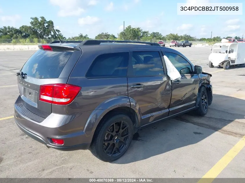 2018 Dodge Journey Sxt VIN: 3C4PDCBB2JT500958 Lot: 40070369