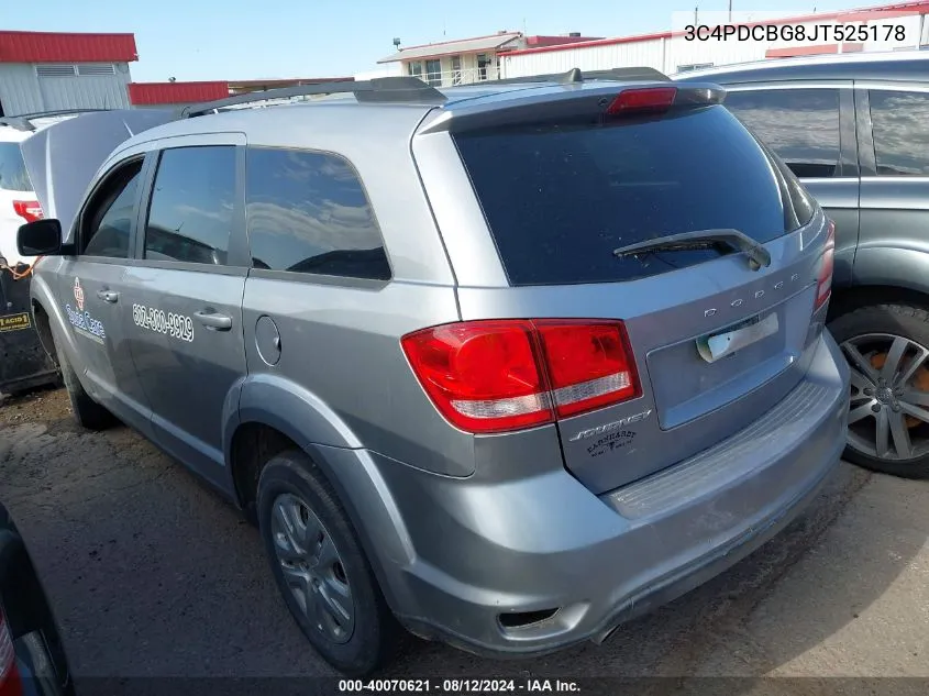 2018 Dodge Journey Sxt VIN: 3C4PDCBG8JT525178 Lot: 40070621