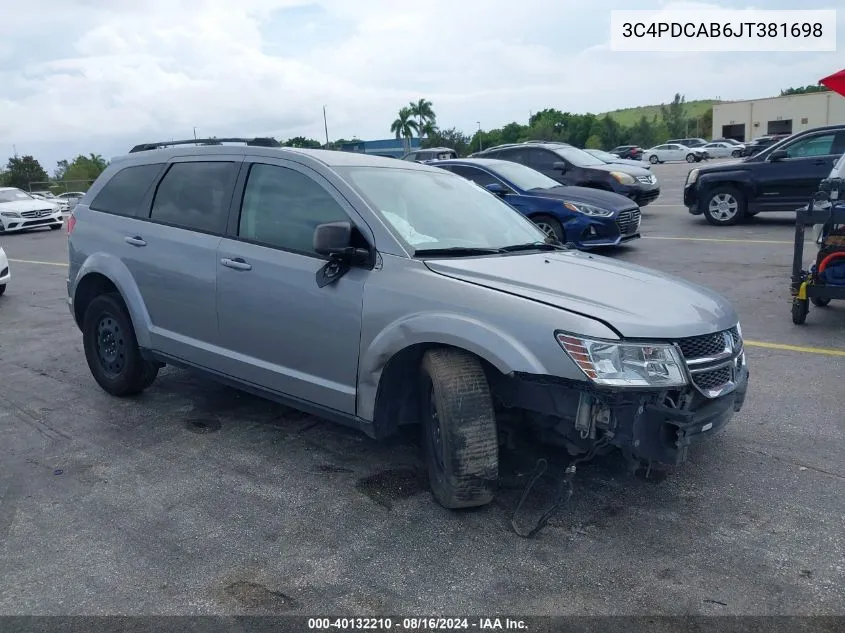 2018 Dodge Journey Se VIN: 3C4PDCAB6JT381698 Lot: 40132210