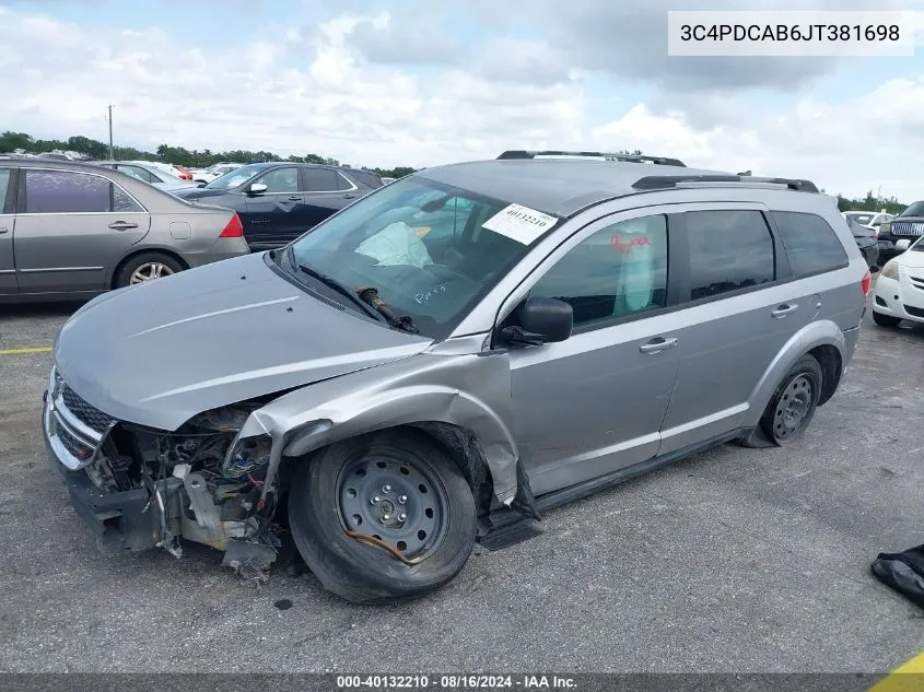 2018 Dodge Journey Se VIN: 3C4PDCAB6JT381698 Lot: 40132210