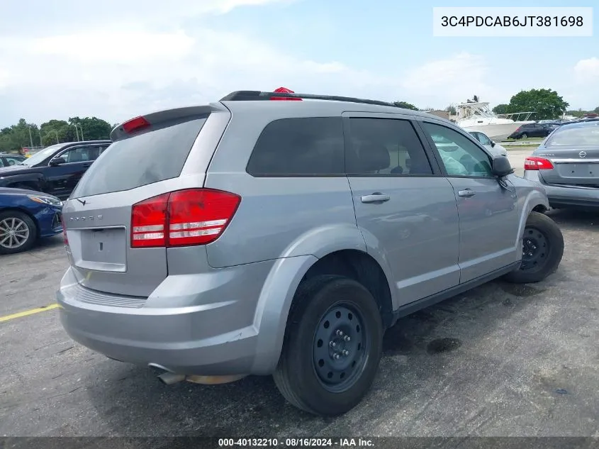 2018 Dodge Journey Se VIN: 3C4PDCAB6JT381698 Lot: 40132210