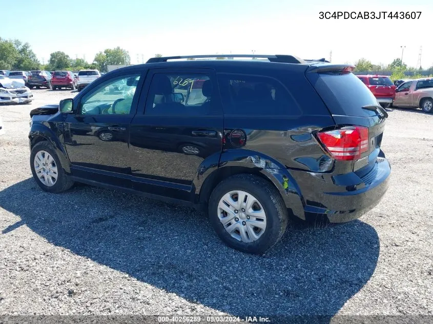 2018 Dodge Journey Se VIN: 3C4PDCAB3JT443607 Lot: 40256289