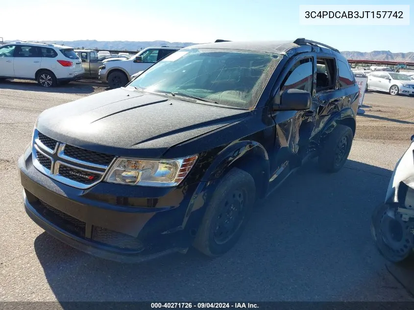 2018 Dodge Journey Se VIN: 3C4PDCAB3JT157742 Lot: 40271726