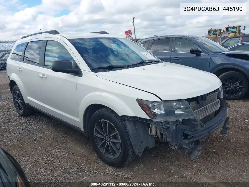 2018 Dodge Journey Se VIN: 3C4PDCAB6JT445190 Lot: 40281312