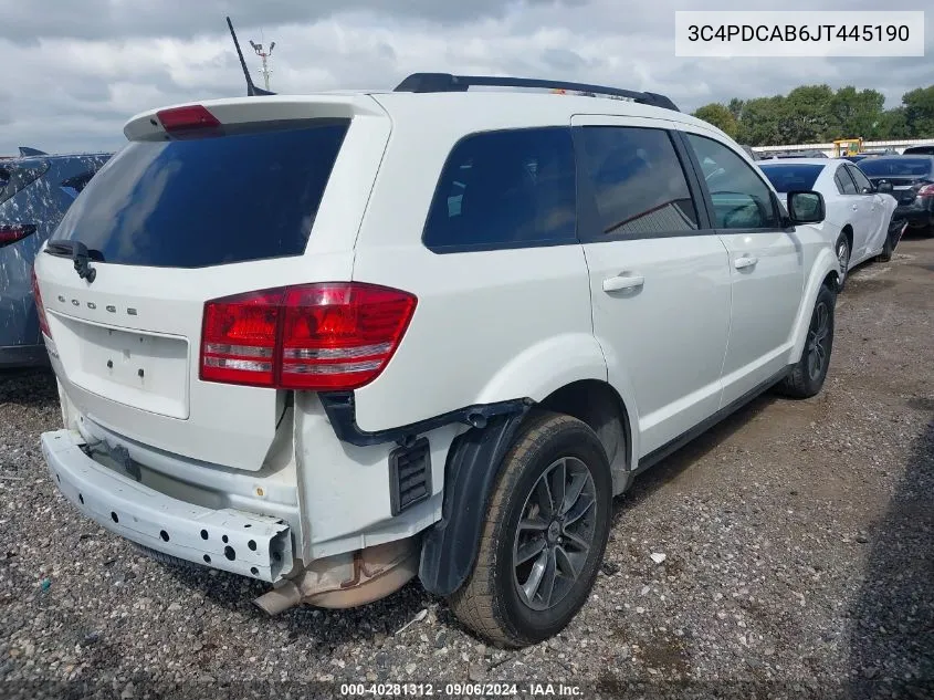 2018 Dodge Journey Se VIN: 3C4PDCAB6JT445190 Lot: 40281312