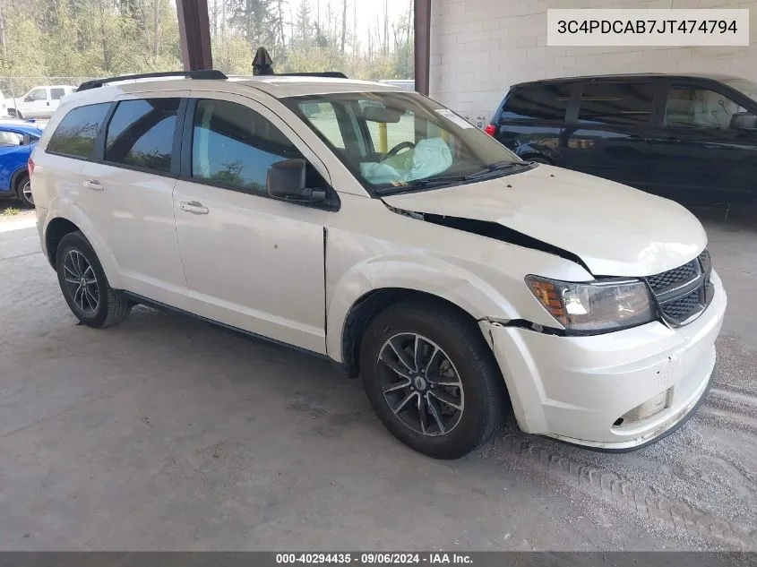 2018 Dodge Journey Se VIN: 3C4PDCAB7JT474794 Lot: 40294435