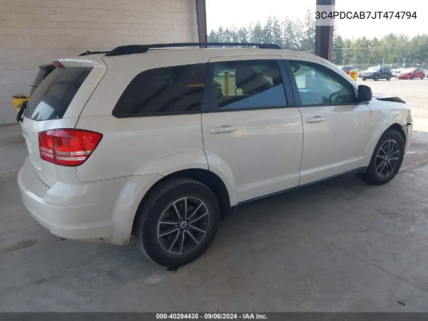 2018 Dodge Journey Se VIN: 3C4PDCAB7JT474794 Lot: 40294435