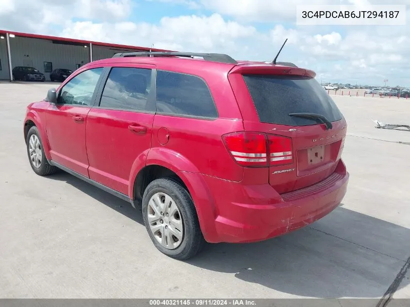 2018 Dodge Journey Se VIN: 3C4PDCAB6JT294187 Lot: 40321145