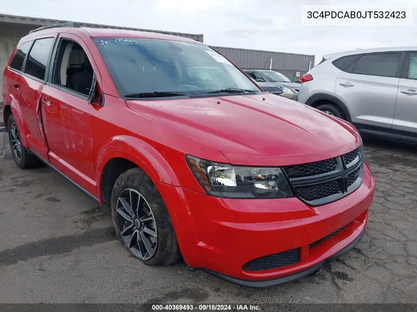 2018 Dodge Journey Se VIN: 3C4PDCAB0JT532423 Lot: 40369493