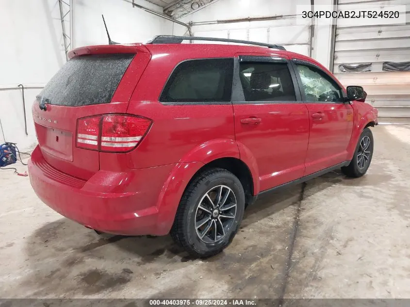 2018 Dodge Journey Se VIN: 3C4PDCAB2JT524520 Lot: 40403975