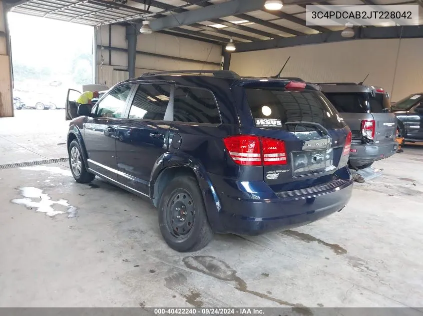 2018 Dodge Journey Se VIN: 3C4PDCAB2JT228042 Lot: 40422240