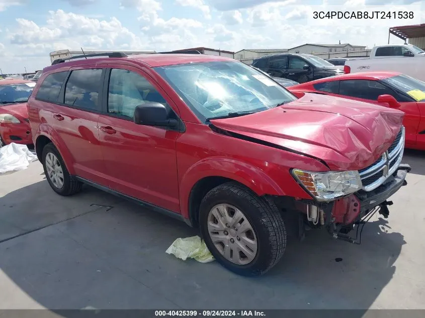 2018 Dodge Journey Se VIN: 3C4PDCAB8JT241538 Lot: 40425399