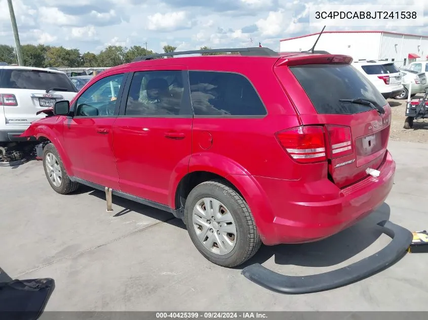 2018 Dodge Journey Se VIN: 3C4PDCAB8JT241538 Lot: 40425399