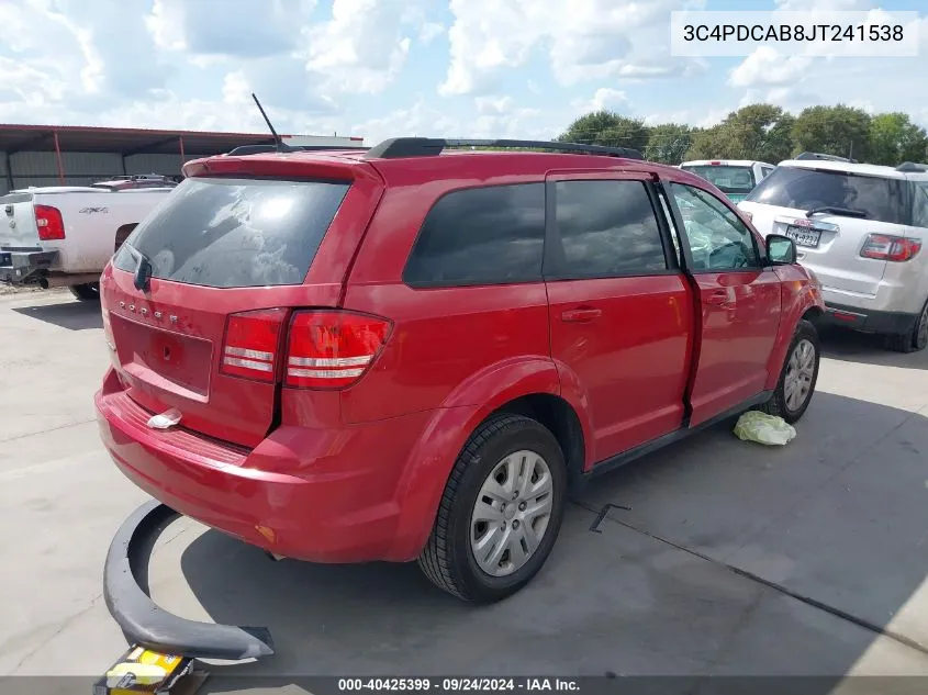 2018 Dodge Journey Se VIN: 3C4PDCAB8JT241538 Lot: 40425399