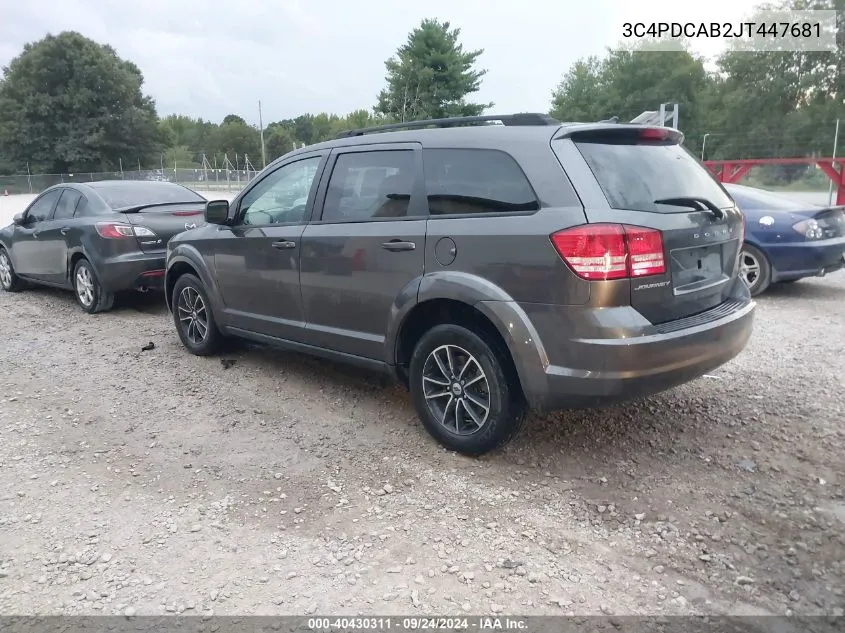 2018 Dodge Journey Se VIN: 3C4PDCAB2JT447681 Lot: 40430311