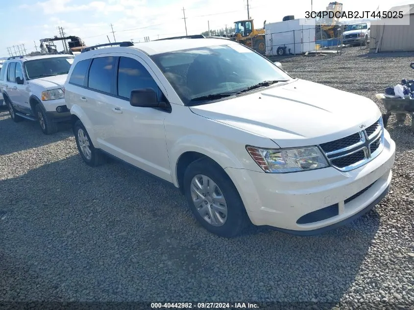 2018 Dodge Journey Se VIN: 3C4PDCAB2JT445025 Lot: 40442982