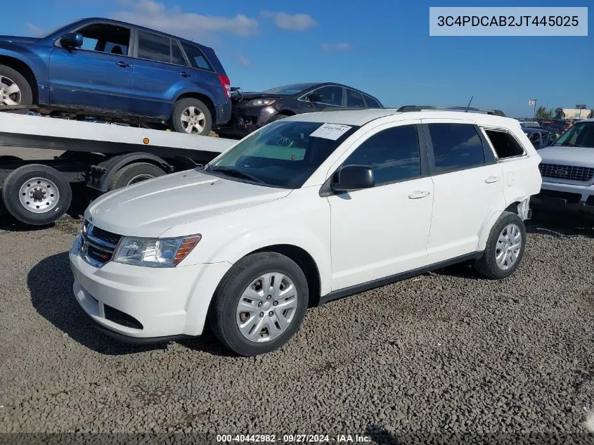 2018 Dodge Journey Se VIN: 3C4PDCAB2JT445025 Lot: 40442982