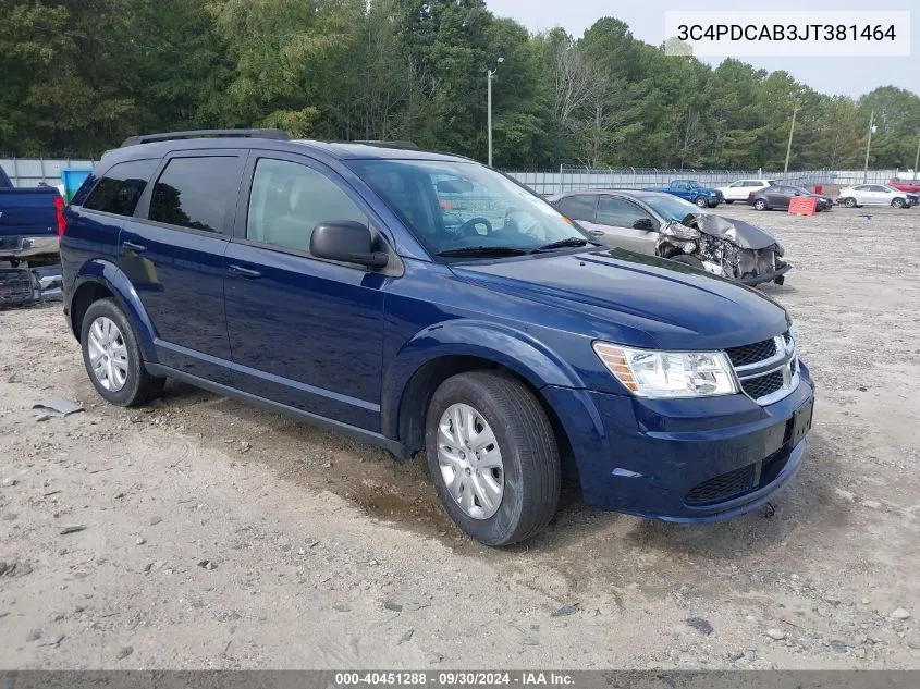 2018 Dodge Journey Se VIN: 3C4PDCAB3JT381464 Lot: 40451288