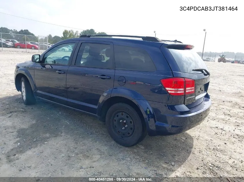 2018 Dodge Journey Se VIN: 3C4PDCAB3JT381464 Lot: 40451288