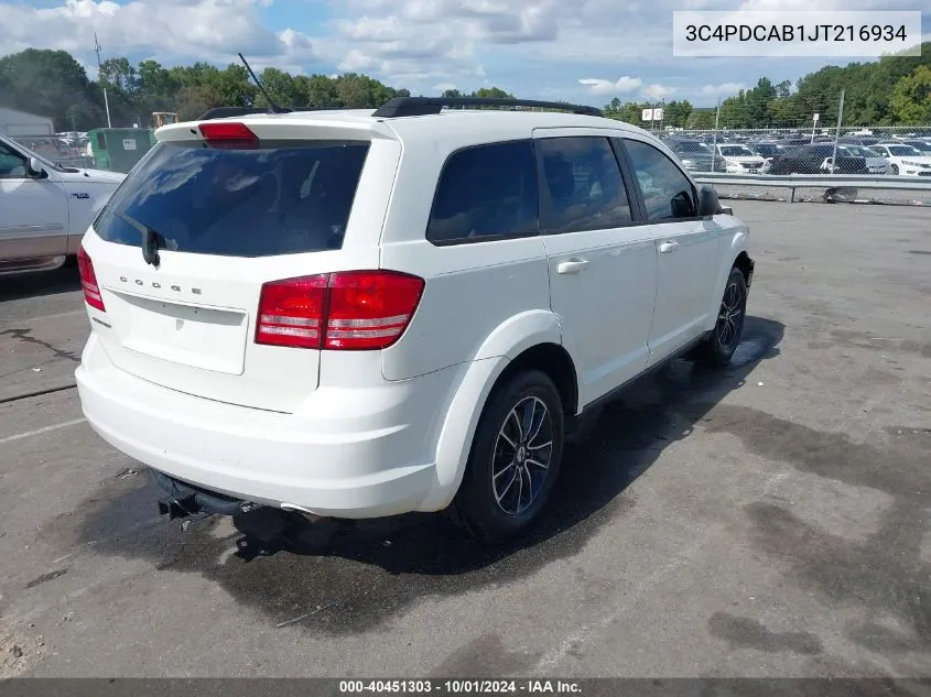 2018 Dodge Journey Se VIN: 3C4PDCAB1JT216934 Lot: 40451303