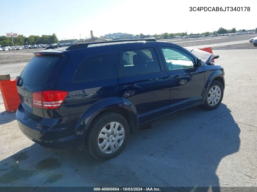 2018 Dodge Journey Se VIN: 3C4PDCAB6JT340178 Lot: 40500854