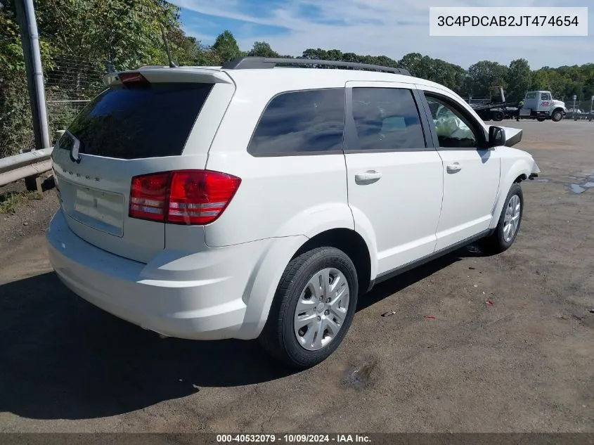 2018 Dodge Journey Se VIN: 3C4PDCAB2JT474654 Lot: 40532079