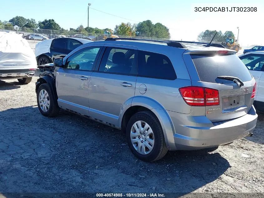 2018 Dodge Journey Se VIN: 3C4PDCAB1JT302308 Lot: 40574985