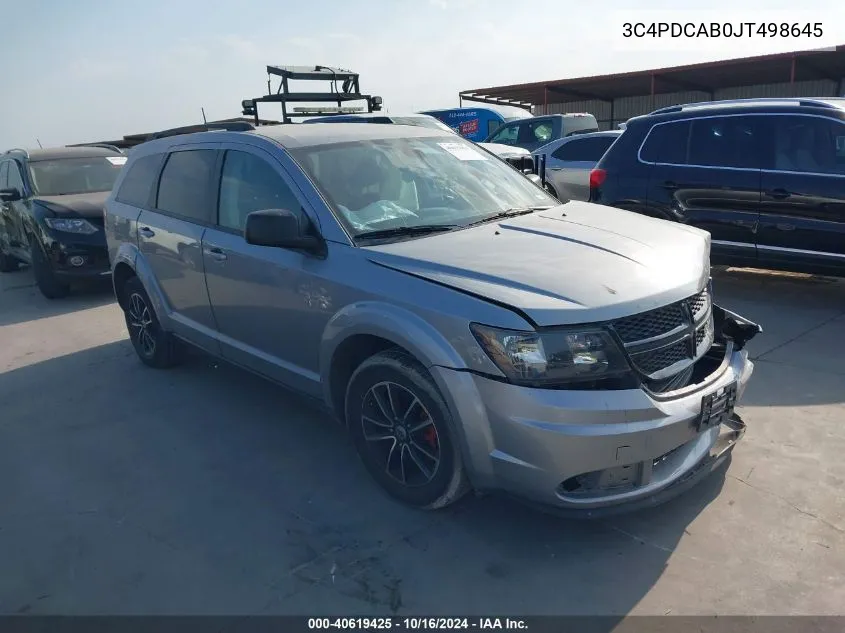 2018 Dodge Journey Se VIN: 3C4PDCAB0JT498645 Lot: 40619425