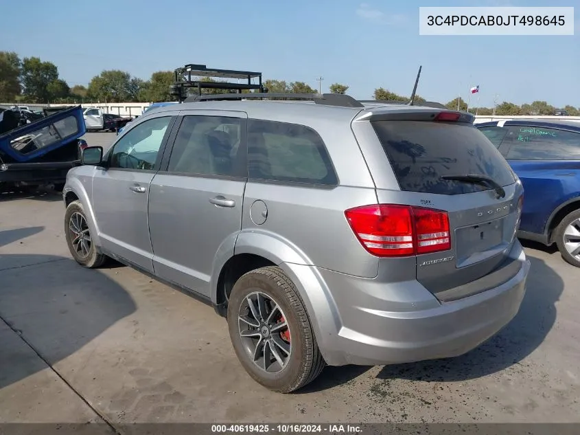 2018 Dodge Journey Se VIN: 3C4PDCAB0JT498645 Lot: 40619425