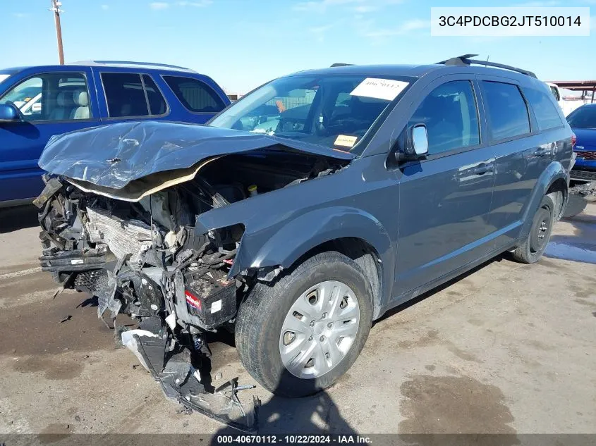 2018 Dodge Journey Sxt VIN: 3C4PDCBG2JT510014 Lot: 40670112