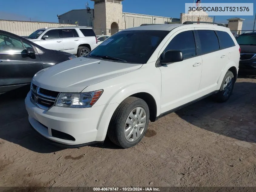 2018 Dodge Journey Se VIN: 3C4PDCAB3JT521576 Lot: 40679747