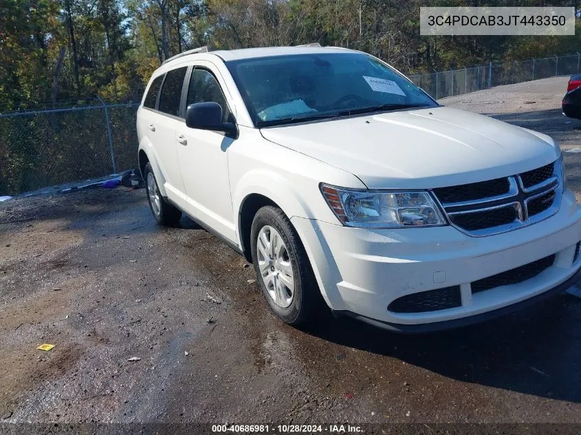 2018 Dodge Journey Se VIN: 3C4PDCAB3JT443350 Lot: 40686981