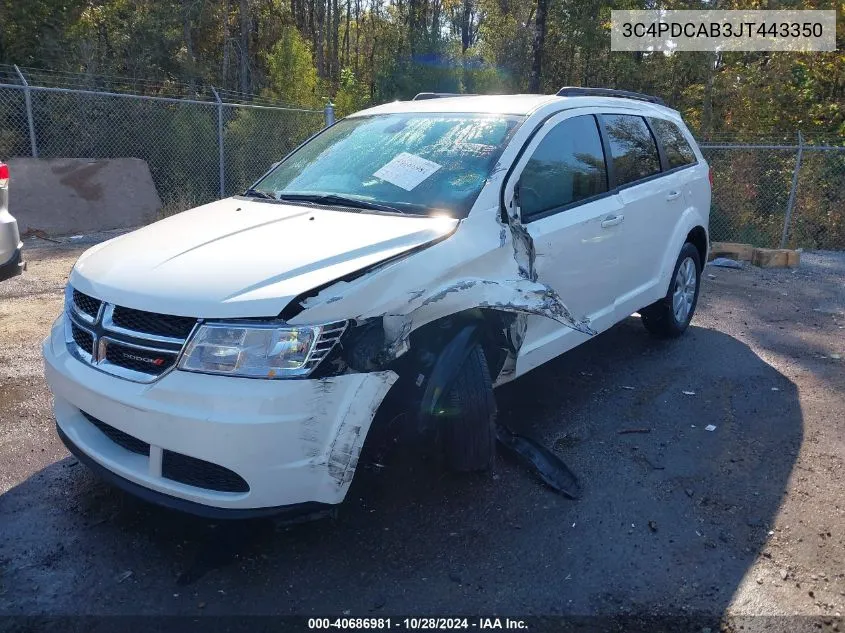 2018 Dodge Journey Se VIN: 3C4PDCAB3JT443350 Lot: 40686981